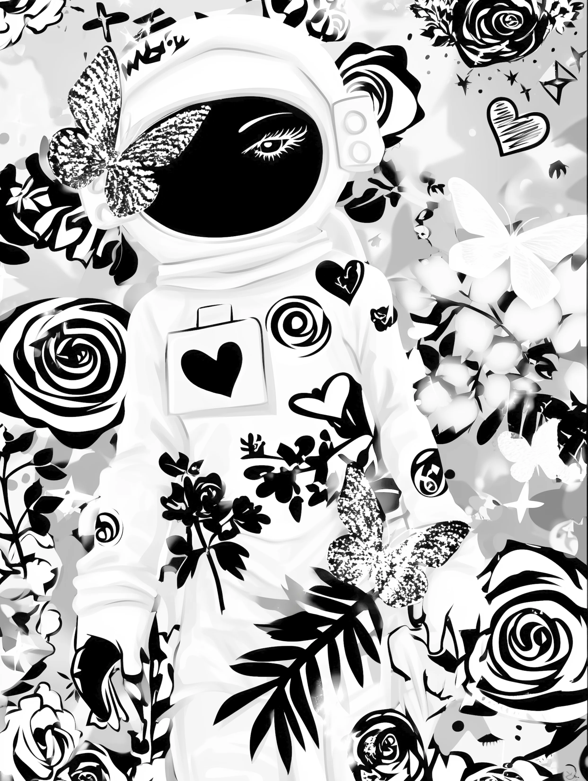 Free printable astronaut coloring pages for adults featuring heart badge astronaut